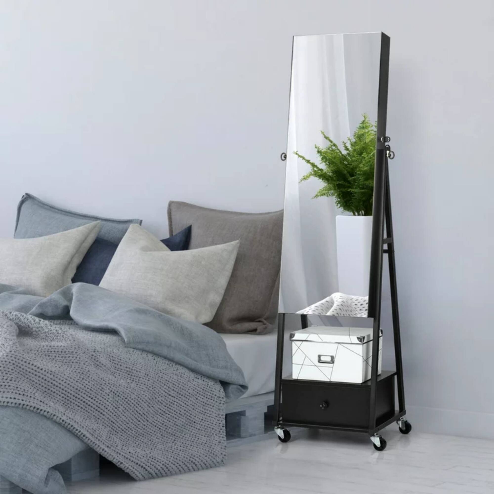 NEX™ 5ft. Black Jewelry Armoire on Casters with Chest Drawer